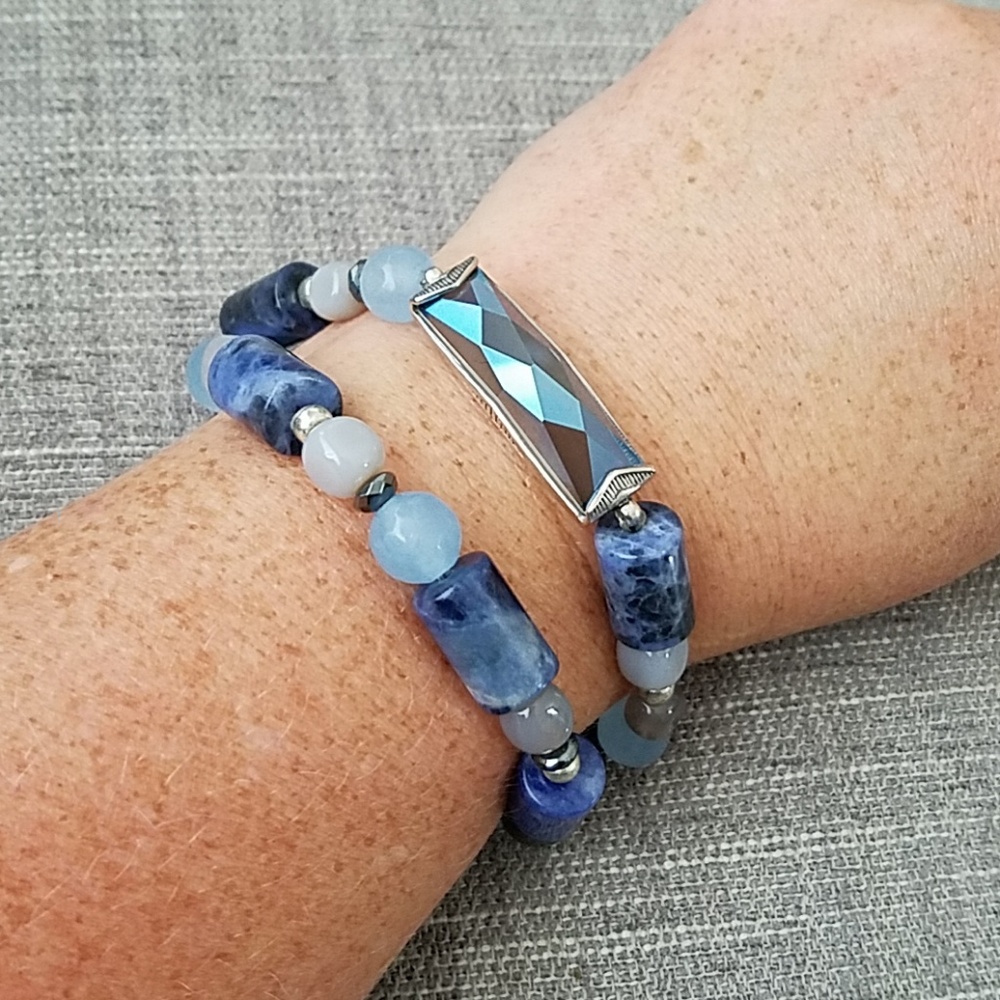 Double Wrap Silpada Blue Stone Stretch Bracelet